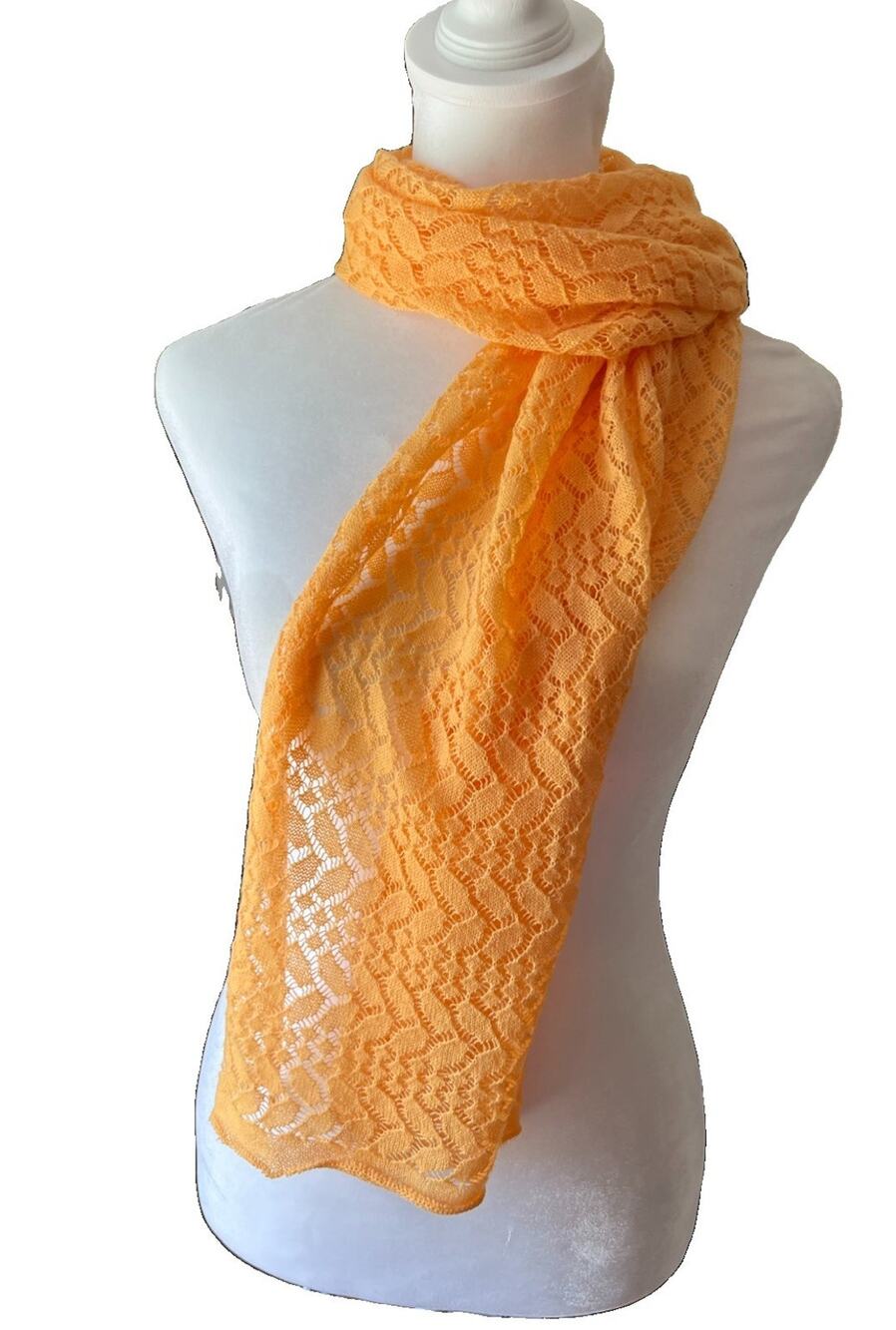 Vintage 70s Abraham & Strauss Orange Lace Wrap Scarf